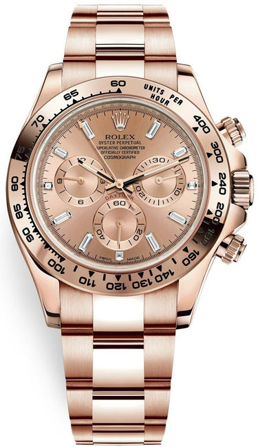 Rolex Daytona Everose Gold Rose Diamond Baguette 40mm Dial Oyster Bracelet Ref# (116505) - WatchesOff5thWatch